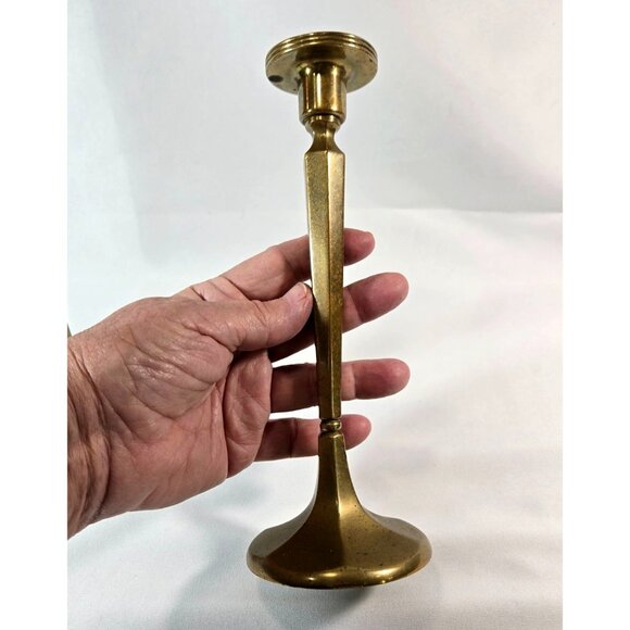 Solid Brass Candlestick Set 8.5" Tall Vintage Art Deco Style for Tapered Candles - Picture 2 of 12